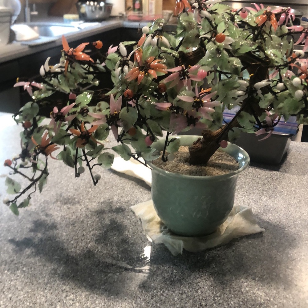 Vintage 1950’s Chinese Jade and Rose Quartz Bonsai tree